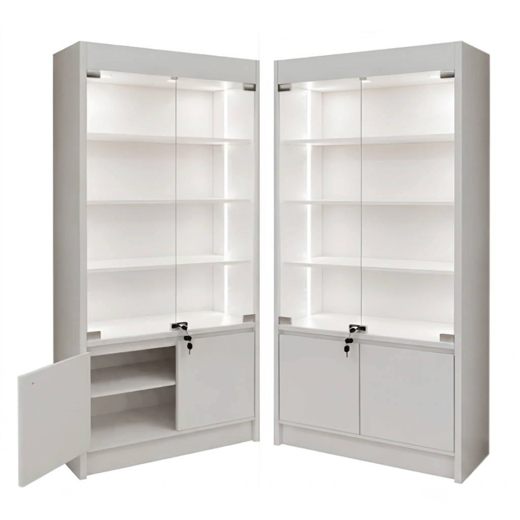Vitrina con repisas y puertas de vidrio